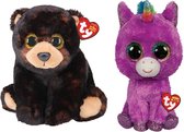 Ty - Knuffel - Beanie Buddy - Kodi Bear & Rosette Unicorn