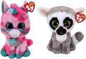 Ty - Knuffel - Beanie Buddy - Gumball Unicorn & Linus Lemur