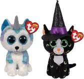 Ty - Knuffel - Beanie Boo's - Helena Husky & Halloween Pandora Cat