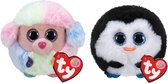 Ty - Knuffel - Teeny Puffies - Rainbow Poodle & Waddles Penguin