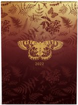 Midnight gold familieplanner agenda 2022 - iets groter dan een A5 formaat - familie agenda - binnenzijde 7 dagen 2 pagina planner - met vlinder en bladeren, donkerrood, goud design