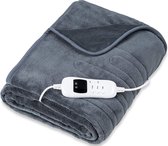 Sinnlein® Elektrische deken van pluche, 160 x 120 cm, grijs, TÜV SÜD GS-getest, elektrische warmtedeken met automatische uitschakeling, knuffeldeken, timerfunctie, 9 temperatuurniv
