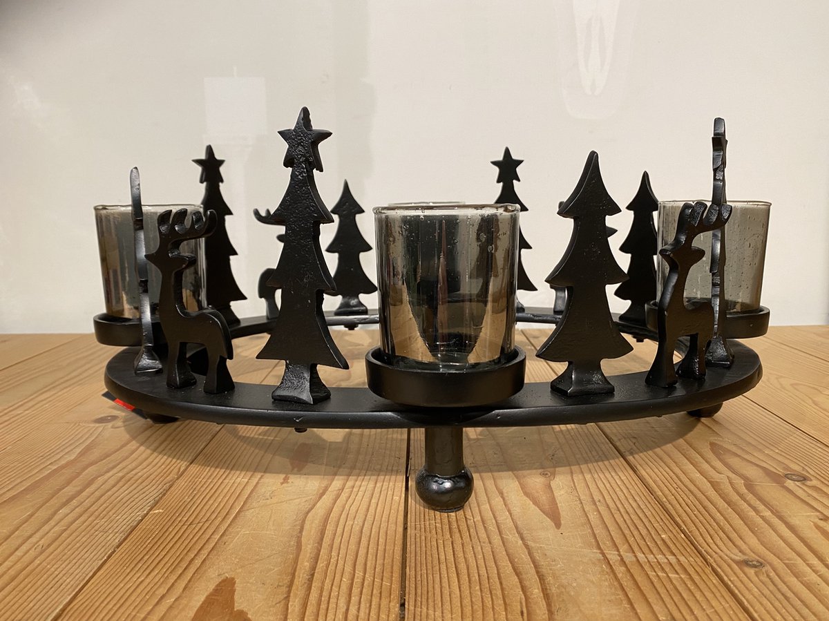 Kerstdecoratie met lichthouders zwart middelgroot