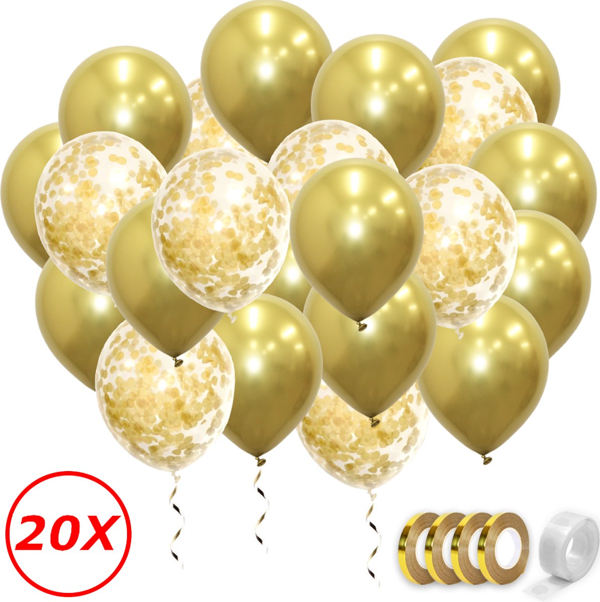 Fissaly® 40 pièces Ballons à l'hélium or, noir et blanc avec ruban