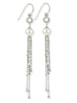 PROUD PEARLS® zilveren lange oorhangers met parels en zirkonia’s