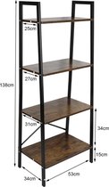 Boekenkast, Staand Rek met 4 Schappen, Industrieel Look, Zwart en Vintage Bruin