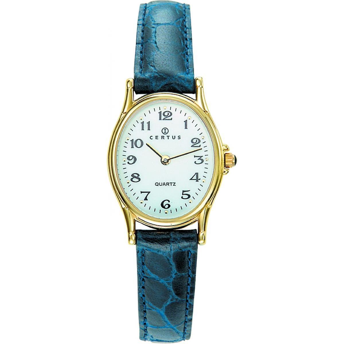 Certus-Duidelijk dames horloge-Double-Blauw lederen band
