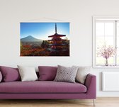 Mount Fuji gezien vanaf de Chureito Pagoda in Kawaguchiko - Foto op Textielposter - 120 x 80 cm