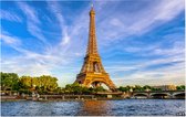 De Eiffeltoren en de Seine bij zonsondergang in Parijs - Foto op Forex - 90 x 60 cm