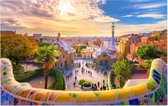 Barcelona in een kleurrijk tafereel vanaf Park Güell - Foto op Forex - 90 x 60 cm