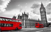 Rode bussen langs de Londen Big Ben in zwart en wit - Foto op Forex - 45 x 30 cm