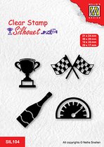 SIL104 Clear stamps silhouette Formula one serie: 3 - Stempel Nellie Snellen - race circuit - finish, beker, snelheid, auto, formule-1