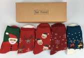 Kerst cadeau kerstsokken - cadeaubox van 5 sokken - dames & heren maat 36-41 - kado - doos - kerstpakket