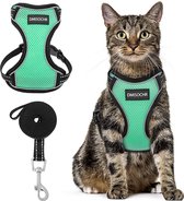 Kattentuigje met Leiband Riem Kattenharnas Groen Maat M Kat & Kitten - Dieren Kattenriem - Cat Leash - Halsomvang 20 tot 26cm - Borstomvang 30 tot 34cm - Zootic®