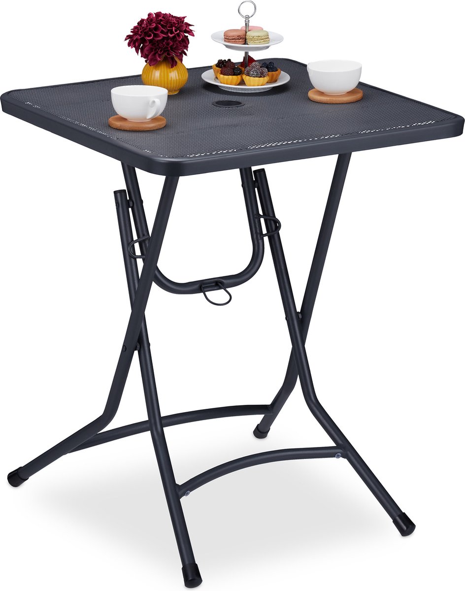 Relaxdays tuintafel, HxBxD: 74 x 78 x 78 cm, balkontafel met houtlook, kunststof, staal, eettafel tuin, vierkant, zwart Relaxdays tuintafel, HxBxD: 74 x 78 x 78 cm, balkontafel met houtlook, kunststof, staal, eettafel tuin, vierkant, zwart