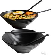 Gadgy Noodle Kom set - 2 Kommen, 2 paar Eetstokjes en 2 Lepels - Noodle bowl - Japans Servies