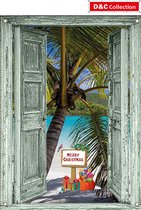 D&C Collection - tuinposter - 65x90 cm - groene deuren strand palm - kerstposter - winterposter - kerstdecoratie