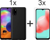 iParadise Samsung A31 Hoesje - Samsung galaxy A31 hoesje zwart siliconen case hoes cover hoesjes - 3x Samsung A31 screenprotector