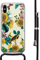 iPhone X/XS hoesje met koord - Zonnebloemen / Bloemen | Apple iPhone Xs crossbody case | Zwart, Transparant | Bloemen