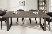 Massieve eettafel 180 cm mangohout grijs ijzer industrieel design