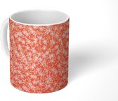 Mok - Een oranje met wit bloemdessin - 350 ML - Beker