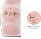 Thank you stickers - 500 stuks - 25 mm - Bedankt stickers - Small business packaging - Thank you stickers op rol - Sluitstickers - Sluitzegel - Verpakkingsmateriaal - Stickerrol - Thank you for your order - Roze/Goud