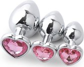 Segretoys - butt plug verchroomd aluminium met hartvormige Licht Roze siersteen - Ø3,4cm x 8,1cm lang (medium)
