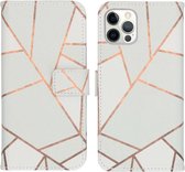 iMoshion Design Softcase Book Case iPhone 12, iPhone 12 Pro hoesje - White Graphic