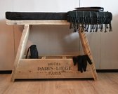 Steigerhouten bankje - Gebruikt hout - 75x19,5x47 cm - Inclusief zwart kussen - Vintage bedrukking