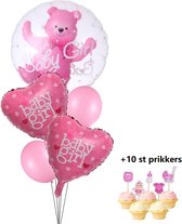 Geboorte Girl -Helium Blauw Ballonnen, Hartje, Beer- Versiering Pakket Meisje - Baby Decoratie - Roze set Ballonnen| Babyshower - Geboorte - Kraamfeest - Party - Decoratie