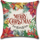 Kussenhoes Kerst - Merry Christmas Bloem - Kussenhoes - Kerst - 45x45 cm - Sierkussen - Polyester