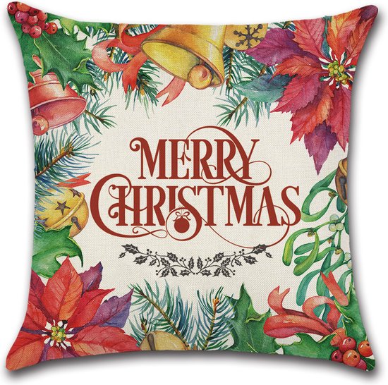 Housse de coussin Noël - Merry Christmas Bloem - Housse de coussin - Noël - 45x45 cm - Sierkussen décoratif - Polyester