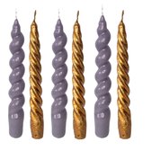 Set van 6 Gedraaide Kaarsen – Spiral kaarsen – Twisted kaarsen – Dinerkaarsen - Lila - Rose Goud