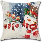 Kussenhoes Kerst - Sneeuwpop & Vogels - Kussenhoes - Kerst - 45x45 cm - Sierkussen - Polyester