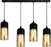 KLIMliving Moorea - Hanglamp Woonkamer - Zwart - Glas - Amber - Hanglamp industrieel - Hanglamp Eetkamer - Hanglamp set - Hanglamp modern