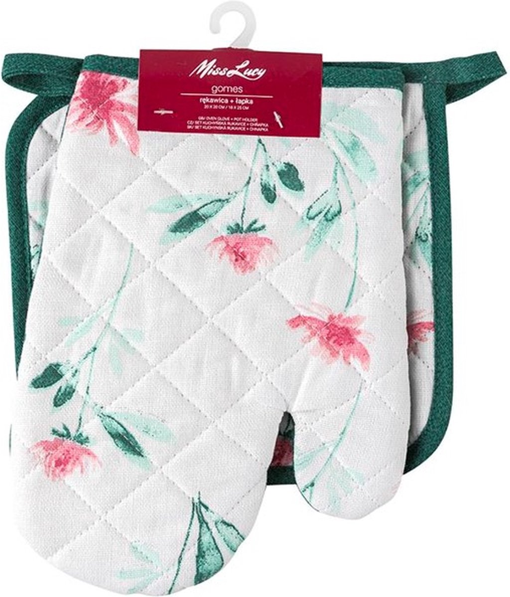 Miss Lucy Gomes set van 2 ovenwanten - Ovenhandschoenen - Pan lap - Keuken textiel - Keukenhandschoen - Groen