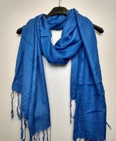 Lange dames pashmina sjaal Aiza middenblauw