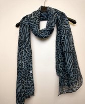 Lange dames sjaal Romana panter blauw zwart