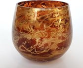 Theelicht / Waxinelicht marbled - Glas - Rood / goud / bruin - 10 x 10 x 10 cm hoog