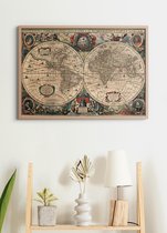 Poster In Houten Lijst - Historische Wereldkaart uit 1663 - Henricus Hondius - Geografie 50x70 cm