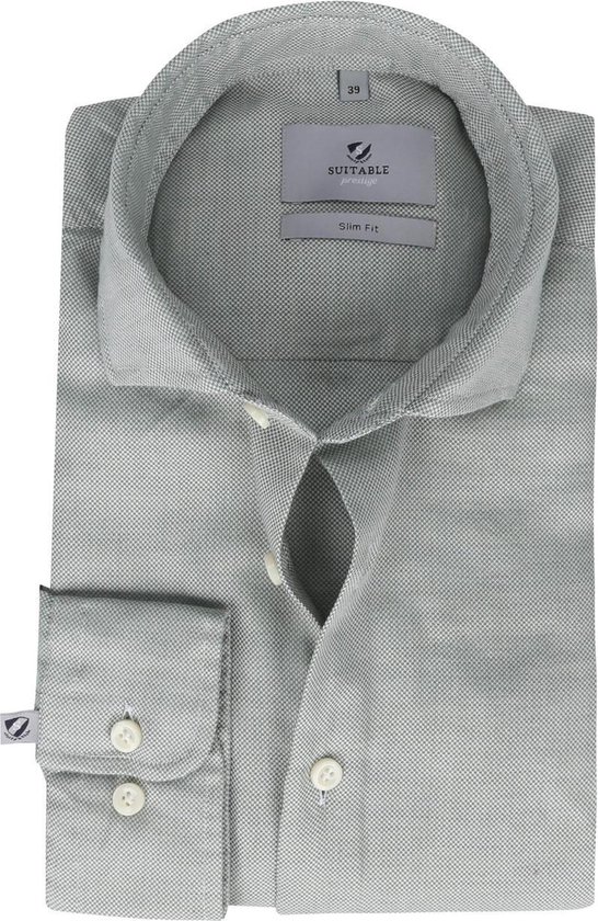 Suitable - Prestige Overhemd Funi Groen - 42 - Heren - Slim-fit