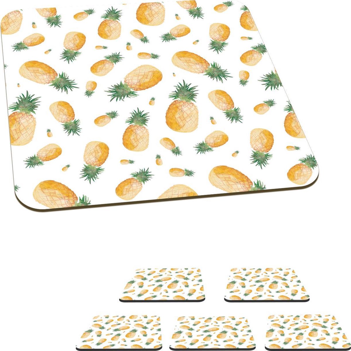 Onderzetters voor glazen - Ananas - Fruit - Design - 10x10 cm - Glasonderzetters - 6 stuks