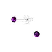 Joy|S - Zilveren ronde oorbellen - 3 mm oorknopjes - kristal paars