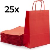 PrimeAmbition Kraft Papieren Tasjes Met Handvat – Zakjes – 25 Stuks – Rood – 18x8x24 cm – Cadeautasjes