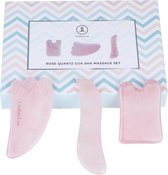 LimberLux Rose Quartz Gua Sha Set met 3 verschillende Gua Sha schrapers - inclusief draagzakje en skincare samples - Gua Sha Jade Schraper - Rozenkwarts Gua Sha steen