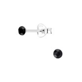 Joy|S - Zilveren ronde oorbellen - 3 mm oorknopjes - kristal zwart