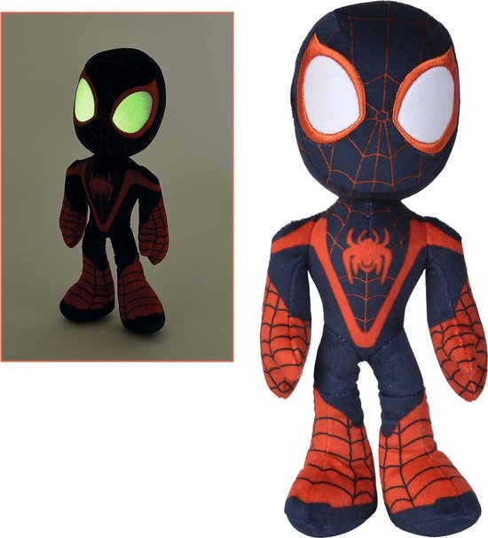 Disney - Spiderman - Miles Morales Glow in the Dark Eyes - 25cm -  Alle leeftijden - Knuffel