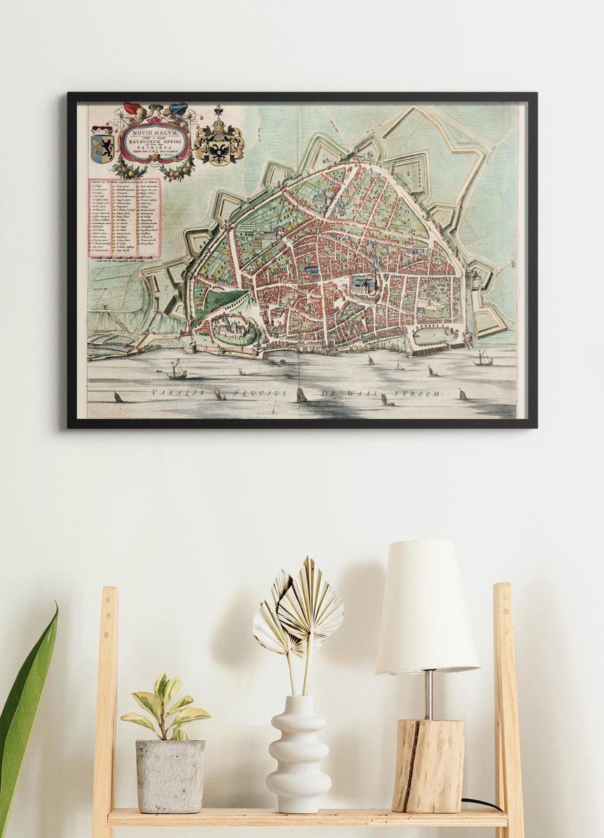 Poster In Zwarte Lijst - Historische Oude Kaart Nijmegen - Stadsplattegrond - 1649 - Large 50x70 cm - Plattegrond