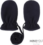Baby Fleece winter wantjes met koord Zwart (3-18 mnd) - handschoenen