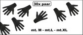 30x Katoen paar Piet handschoenen zwart mt.M/L/XL - Piet handschoen Pieten en Sinterklaas feest